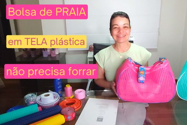 bolsa de praia em tela treliça na cor rosa